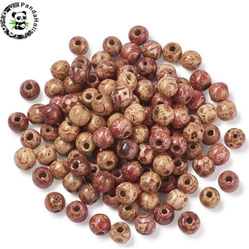 Pandahall 300pcs/bag Round & Oval Printed Wood Beads for Necklace Bracelet Jewelry Making Mixed Color 13x12/16x15mm Hole 3~4/5mm