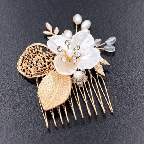 Hollow Leaf Hair Comb Fashion Rhinestone Faux Pearls Hair Clip Comb for Women & Girls Bridal Wedding Hair Accessories LXH