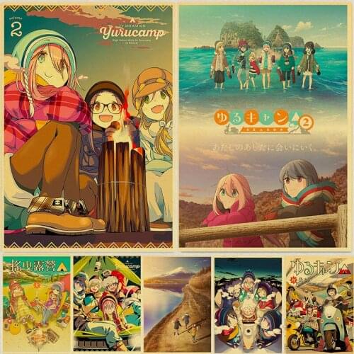 Cute Anime Movie Yuru Camp Poster Anime Collection Kraft Paper Prints and Posters Retro Style Home Room Wall Decorative Stickers