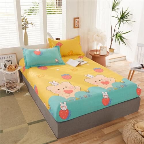 1Pc Bottom Sheet Queen Size Bed Cover Twin Size Cotton Single Bed Cartoon Bear Pattern Fitted Bed Sheet For Kids (No Pillowcase)