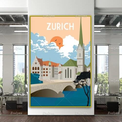 Zurich Travel Retro Poster, Zurich Wall Art, Zurich Travel Print, Switzerland Travel Print, Home Decor Canvas Unique Gift