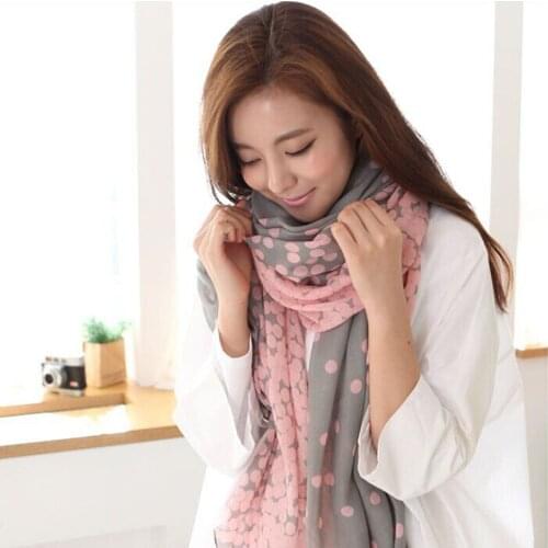 1 pc Chic Fashion Lady Soft Chiffon Cute Dot Scarf Wrap Womens Long Candy Color Voile Neck Shawl Stole