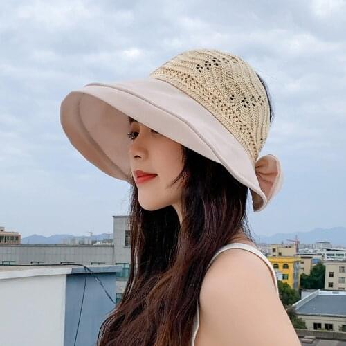 Summer Women casual Straw hat brim flat bow hat cap Gorros Lady girl british Bucket hat wide brim