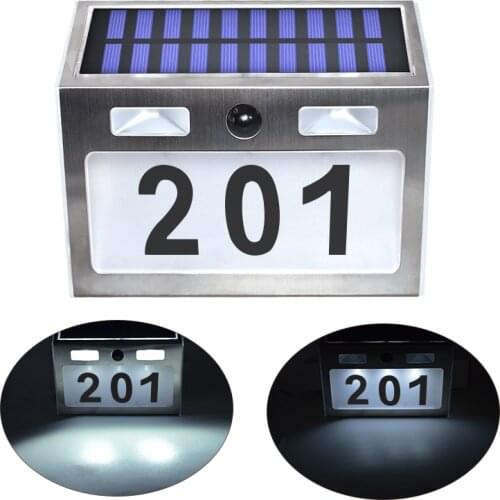 Solar Powered LED House Address Number Stainless Steel Doorplate Light With Motion Sensor Solar Light For Garden Home Yard Door
