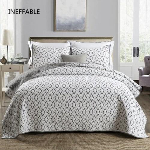 100% cotton Quilted Geometry embroidery Bedspread Bed Cover Bed Sheet size 223x230cm and 269x233cm blanket Pillowcases 3pcs