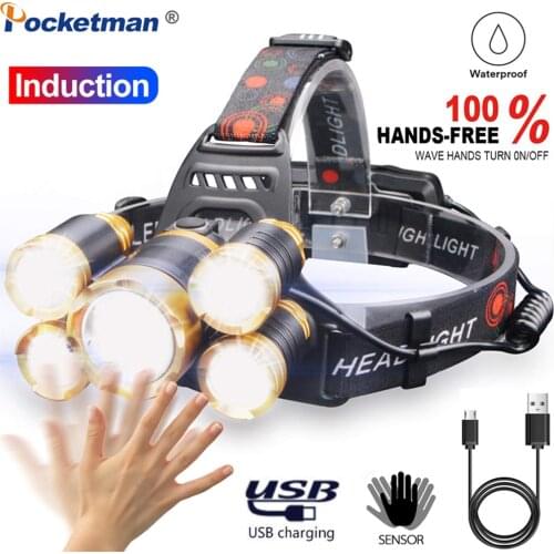 80000 lumens LED headlamp headlights body motion sensor head lamp head flashlight head lanterns with USB for camping fishing