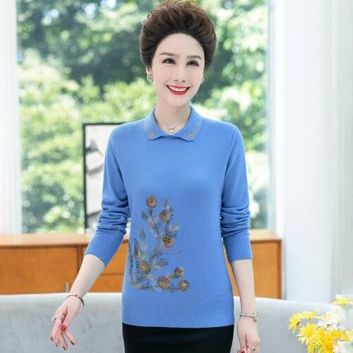 New Casual Autumn Winter Lapel Sweater Pullover Women Warm Chic Embroidered Diamonds Female Loose Knitted Basic Sweaters Pull