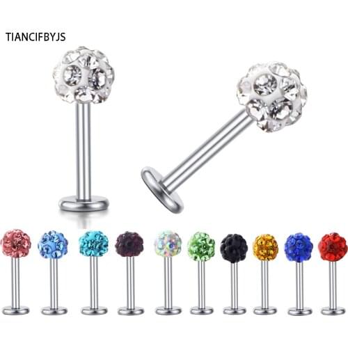 TIANCIFBYJS Surgical Steel Disco CZ Gem Ball Mix 6/8/10/12mm Lip Ring Bar Stud Labret Rings Sexy Piercing Body Jewelry 14g 50pcs