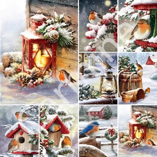 Cross Stitch DIY 5D Diamond Painting Bird Snow Embroidery Winter Picture of Rhinestones Full Round&Square Drill Home Decoration