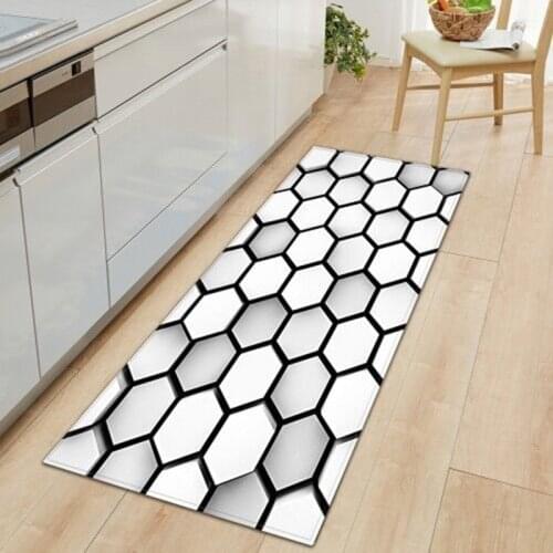 WUJIE White Grey Geometric Pattern Kitchen Rug Rectangle Dootmats Anti-slip Carpet for Living Room Bedroom Rug Bathroom Decor