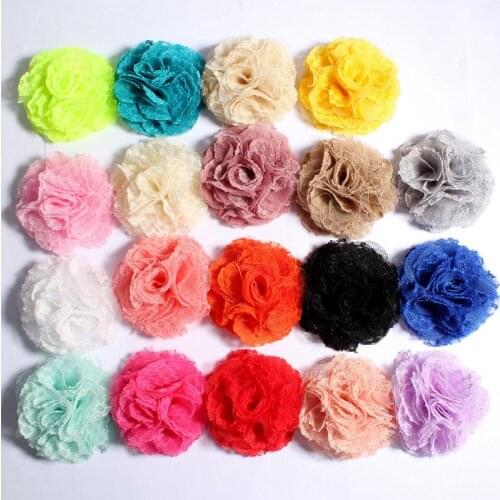 120pcs/lot 7cm 19 Colors Hair Clips Shabby Wool Mesh Flowers For Hair Accessories Artificial Fabric Flowers For Headbands Supply
