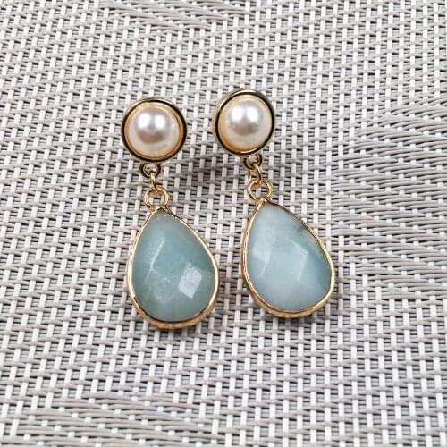Nature Stone Amethysts Earrings Stud Fine Jewelry Handmade Water Drop Shape Faceted Amazonite Drop Earring For Women