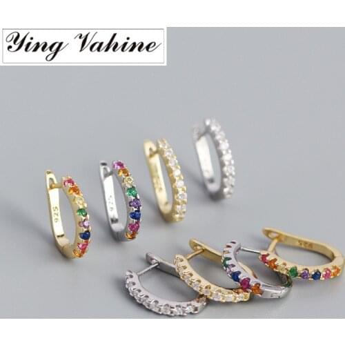 Ying Vahine 100% 925 Sterling Silver Multicolor and White Zircon U Shape Hoop Earrings for Women Jewelry