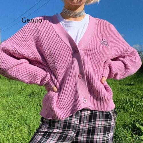 Sweater for Women Cardigan Letter Embroidery Loose Knit Coat Button Winter Warm V-Neck Top Coat Down Jacket Cotton Clothing