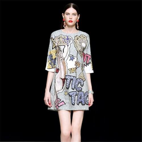 2019 Summer Dress Fashion Vintage Print Dress women Three Quarter sleeves O-Neck Vestidos Ladies Casual Elegant Dresses Tide