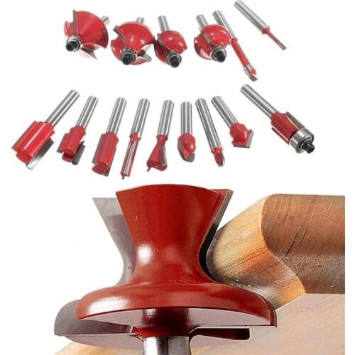 1/4 15pcs Carbide Shank Wood Router Set Woodworking Cutter Trimming Knife Forming Milling Cutter Pack In Wood Case
