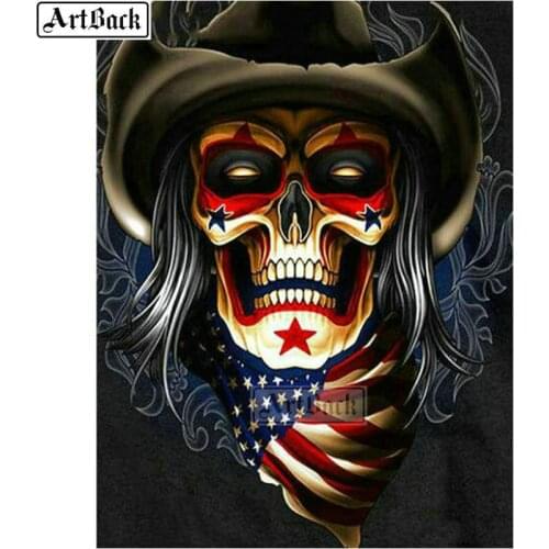 ARTBACK 5d diy diamond painting skull portrait USA cross stitch 3d diamond mosaic landscape sticker crafts
