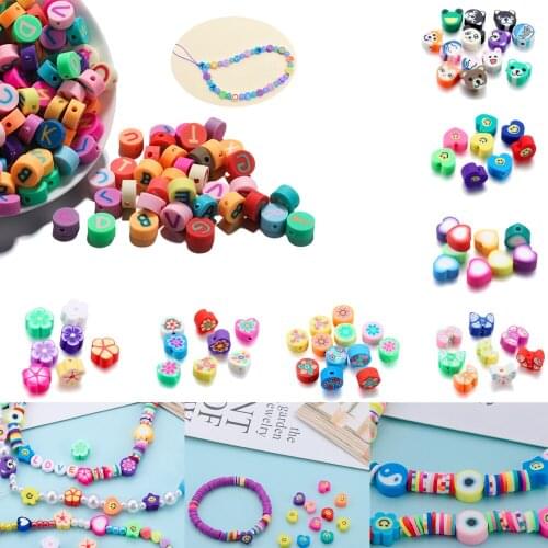 100Pcs/Lot 6-10mm DIY Mixed Fruit Smiley Heart Flower Color Polymer Clay Beads Spacer For Jewelry Making Bracelet Beaded Crafts