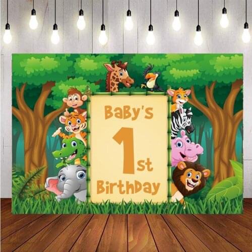 Jungle Animal Baby Shower 1st Birthday Backdrop Safari Child Party Photography Background Banner Photo Studio Prop