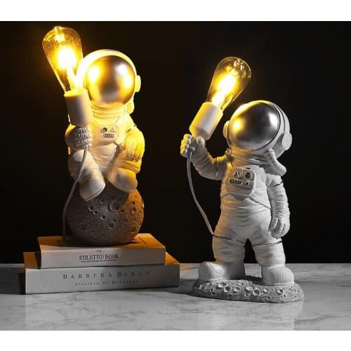 Astronaut Figurine Spaceman With Moon Sculpture Decorative Miniatures Cosmonaut Statues Pen Holder Home Decoration Accessories