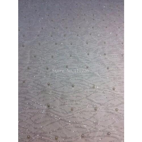 Indian JRB-101647 Lace Materials French Lace Fabric top Quality glitter African Net Lace in white color with beads