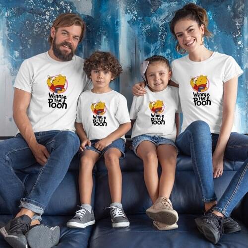 Winnie The Pooh Family Look Outfits Spain Popular Father Mother and Kids Matching Clothes Sets Pooh Bear Aesthetic Printed Shirt