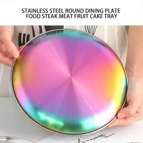 Stainless Steel Round Dining Plate Food Steak Meat Fruit Cake Storage Tray Serving Dishes Western Steak Tray Kitchen Plates