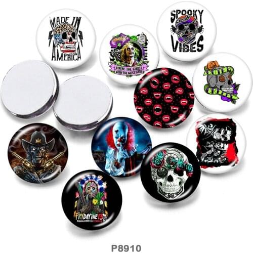 Halloween SKULL 10mm12mm/18mm/20mm/25mm/30mm Round Glass Cabochon Flat Back Making Findings P8910