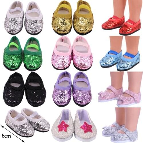 6Cm Doll Shoes Multicolor Sequined Elastic Band Style For 14.5Inch Wellie Wisher & 32-34Cm Paola Reina Dolls Clothes Accessories
