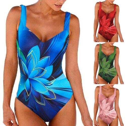 Swimsuit Women Floral Printed Push Up Swimsuits One Piece Bathing Suit Slim High Waisted Bodysuit Bikini Summer Beach Swimwear