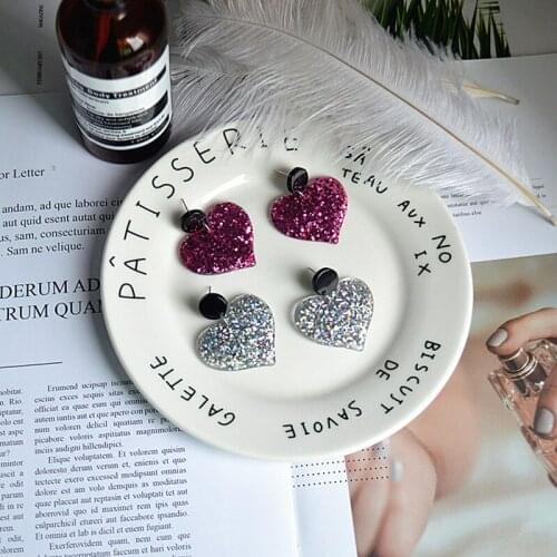Fashion Glitter Heart Studs Earrings Acrylic Unique Party Jewelry Cute Heart Ear Studs Women Earrings Brincos gift