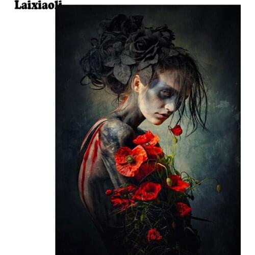 Mosaic diamond embroidery portrait girl diamond painting lady woman Cross Stitch,full drill Poppy flower pattern home Decoration