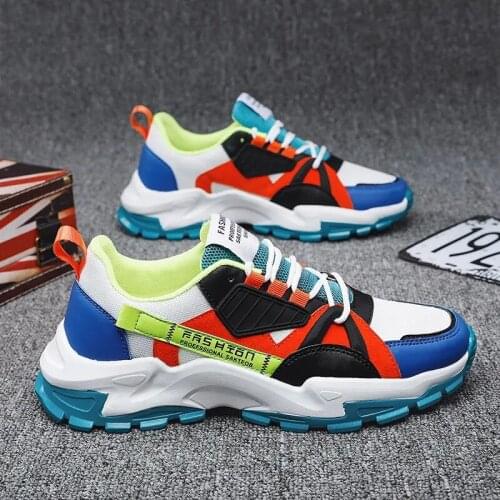 Mens Casual Shoes Spring and autumn Mesh Ventilation Thick Bottom Anti Slip Low Top Lace Up Sports Shoes Color Matching Shoes