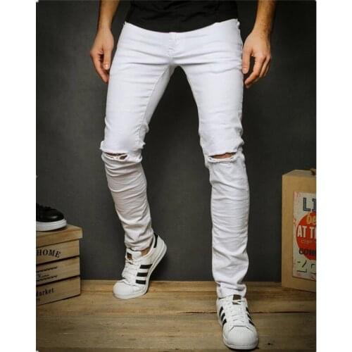 2021 Mens Woven Pants Solid Color Holes and Small Feet Zipper Open Front Casual Straight Trousers Black Pants Men Cargo Pants