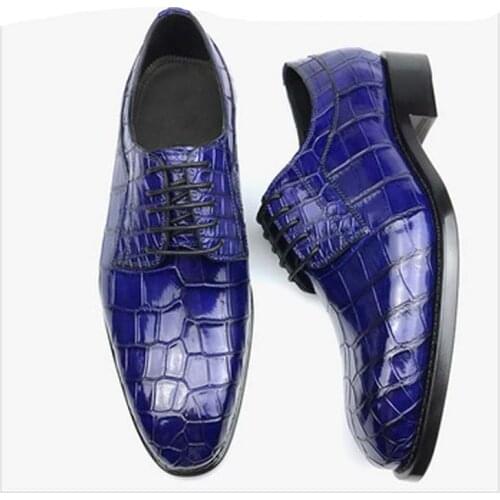 Chue pointed Brush color crocodile Leather shoes high-grade crocodile manual sewing Men shoes