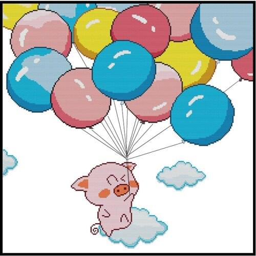 Balloon and Piggy Cartoon Cross Stitch Kit 14ct 11ct Count Printed Embroidery Set for Home Bedroom Decor DA360