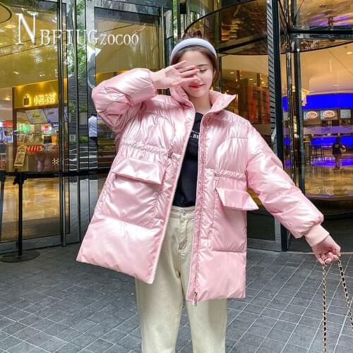 2020 New Glossy Fabric Women Parkas Korean Bread Style Fashion Casual Female Coat