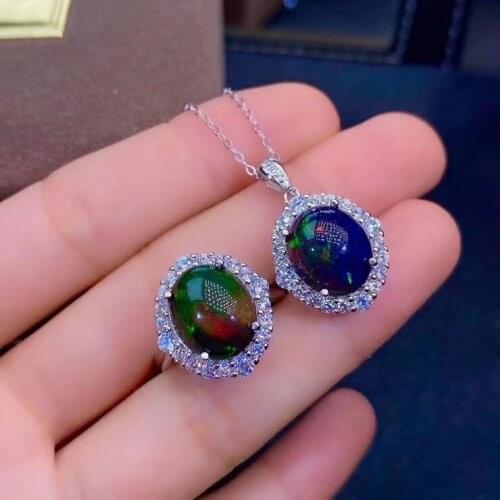 New Arrival 100% Natural Real Black Opal jewelry set 925 sterling silver 1pc pendant,1pc Ring