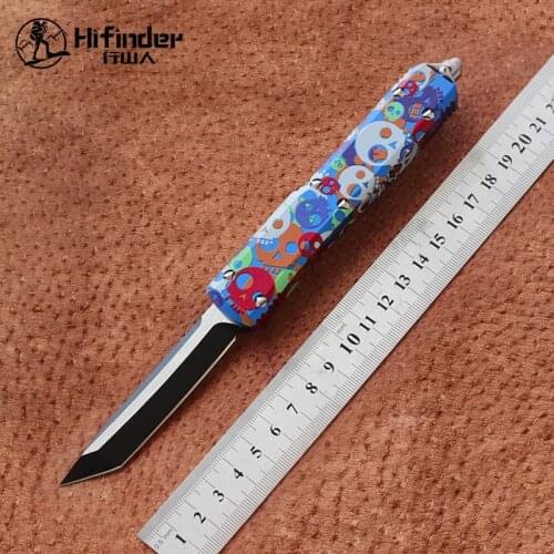 Hifinder skull Knife D2 black blade,Handle:6061-T6Aluminum survival outdoor EDC hunt Tactical tool dinner kitchen knife