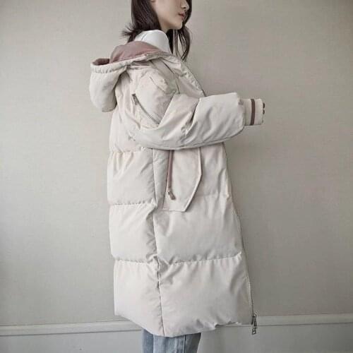 Down Padded Jacket Womens Winter New Korean Version Casual Loose Mid-Length Thickened Hooded Solid Color Padded Coat