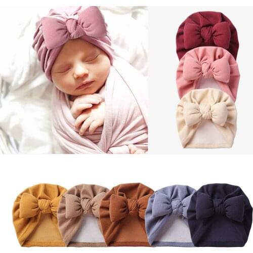 Cute Princess Toddler Baby Girls Winter Warm Turban Hats Classic Bow Knot Beanie Hat Stretchy Bonnet Head Wrap Infant Caps