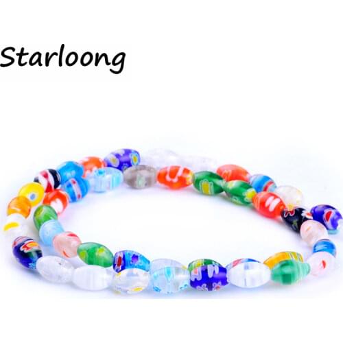 41pcs/string color mixed 6*9mm oval shape flower pattern glazed glass lampwork beads for bracelet necklace DIY jewelry making