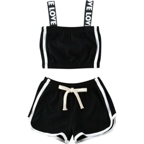 Toddler Infant Baby Girls Clothes Set Tracksuit 2020 Summer Sport Outfit Kids Sunsuit Solid Color Letter Tops Shorts Clothing