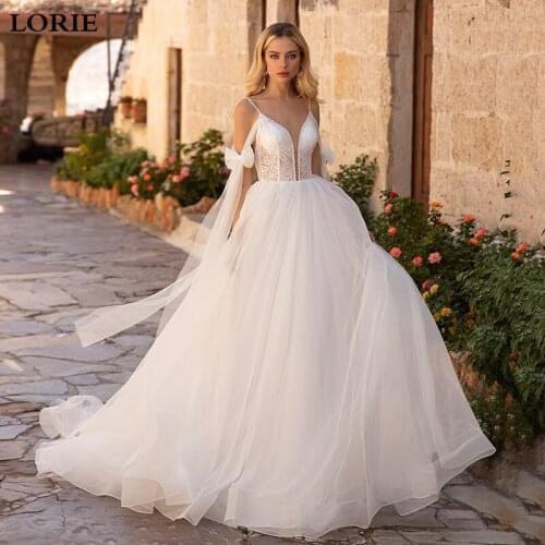 LORIE Ivory Fairy Wedding Dresses Beaded Spaghetti Strap Lace Bridal Gowns 2021 vestidos de novia Boho Wedding Bride Dresses