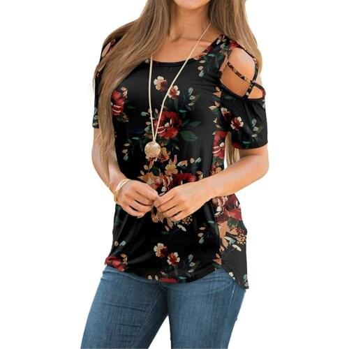 Crop Top 2021 Womens Summer Printing Short Sleeve Strappy Cold Shoulder T-Shirt Tops Blouses футболка оверсайз ropa mujer Tees