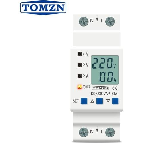 63A 80A 110V 230V Din rail adjustable over under voltage protective device current limit protection Voltmeter ammeter Kwh