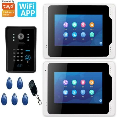Yobang Security Video Intercom 7 Inch LCD Wifi Wired Video Door Phone Doorbell 1 Camera 2 Monitor KIT Password RFID Unlock