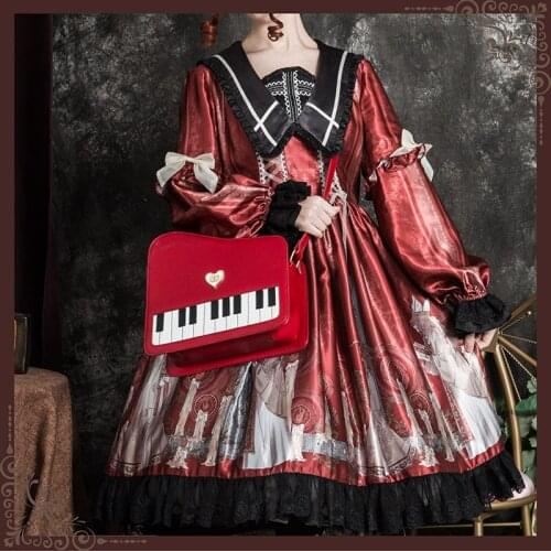 Japanese JK uniform bag cute printing Piano love heart bag kawaii girl shoulder bag loli cos gothic lolita inclined shoulder bag