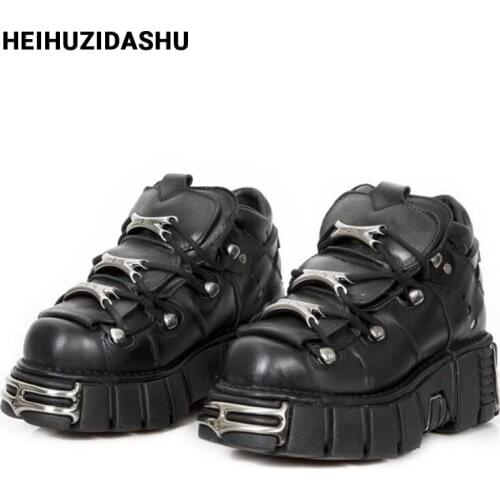 Real Leather Punk Style Women Sneakers Lace-up 6CM Platform Shoes Woman Creepers Female Casual Flats Metal Decor Tenis Feminino