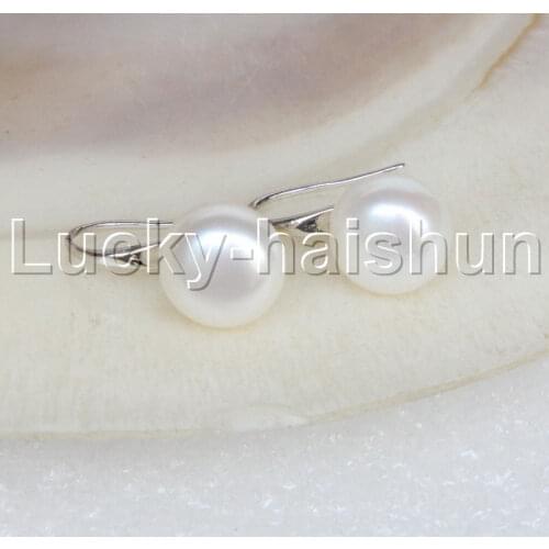 JQHS natural Dangle 10mm white pearls Beaded Earrings 925 silver hook Stud j11672